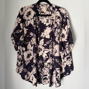 Allison Joy Navy Floral Kimono Cardigan XS/S Oversized Made in USA